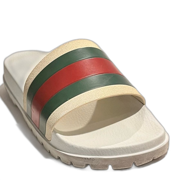Gucci Sandals Pursuit Green Red Web Rubber Slides Made in Italy | - Picture 2 of 7
